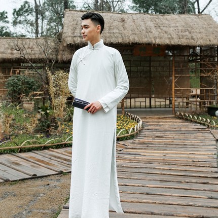 新款影视民国长袍古装男白色棉麻长衫长袍中式演出服相声服